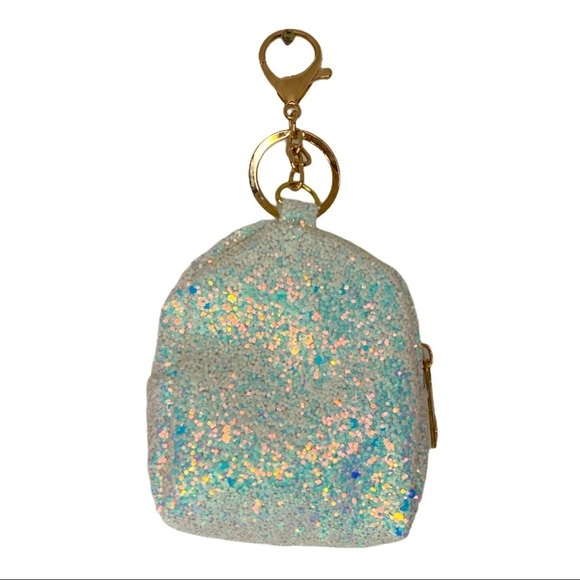 GLITTER PINEAPPLE MINI BACKPACK COIN PURSE KEYCHAIN IN WHITE - Picture 2 of 5